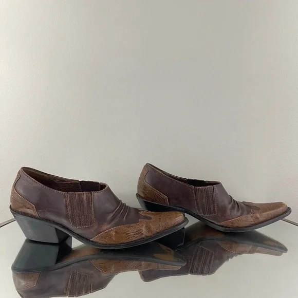 MATISSE Vintage Brown Leather Western Pointed Toe Slip On Heel Mule Ankle Boots - Picture 3 of 13